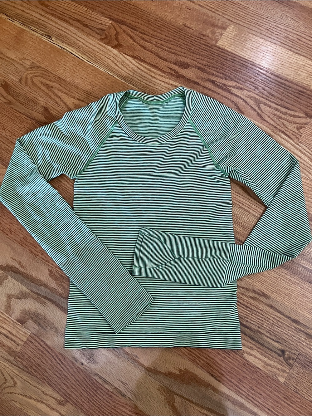lululemon athletica Green and White Striped Long Sleeve Tee